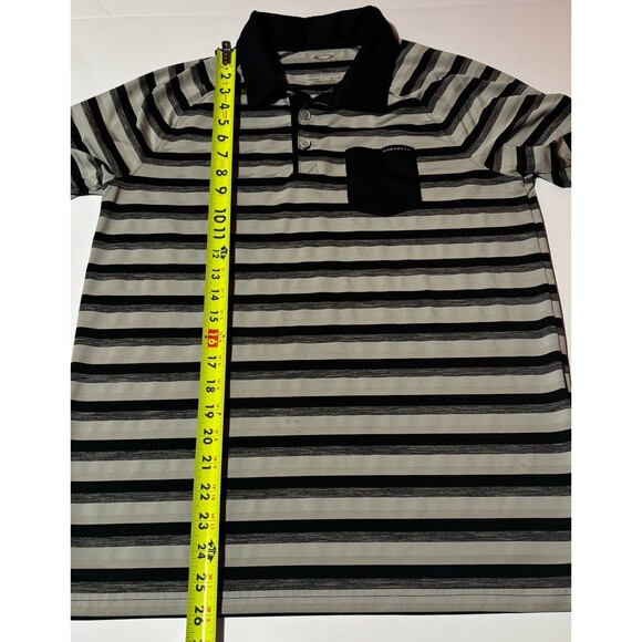 Oakley Gray Black Striped Performance Short Sleeve Shirt Polo Men's Size Small - Picture 6 of 9